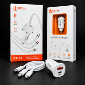 Chargeur voiture rapide 45W IRON CR-03 avec câble 3-en-1